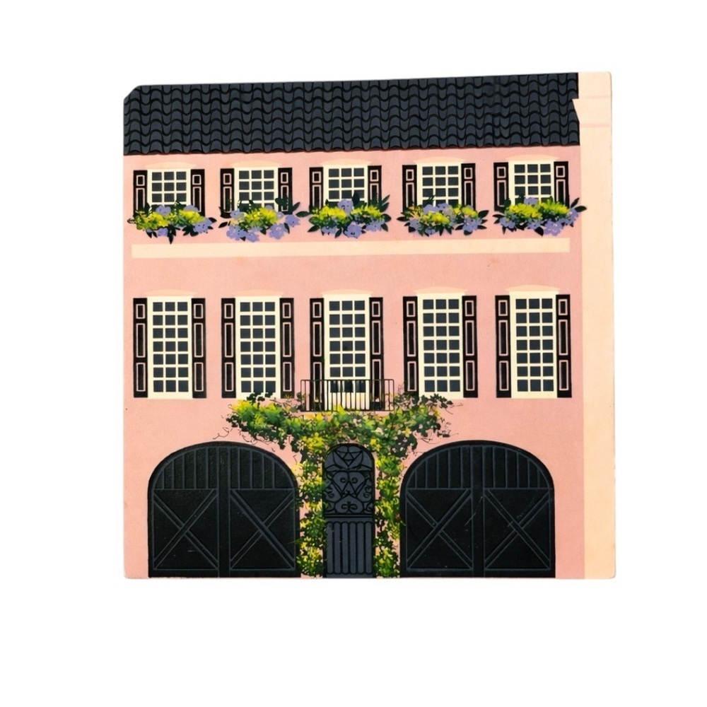 Vintage 1993 Rainbow Row Charleston SC Handmade Art Tile Plaque Signed 4.5”